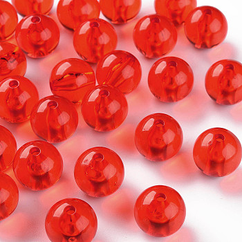 Transparent Acrylic Beads, Round, Red, 16x15mm, Hole: 2.8mm