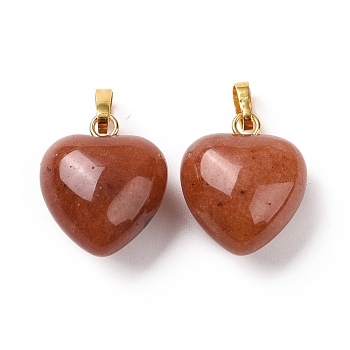 Natural Red Aventurine Pendants, with Golden Tone Brass Findings, Heart Charm, 18x15~15.5x6~8mm, Hole: 6x3mm