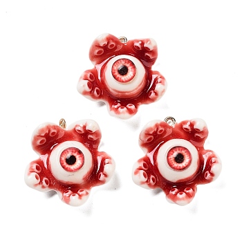 Eyeball Theme Opaque Resin Enamel Pendants, with Platinum Iron Loop, Flower, 29x29x14mm, Hole: 1.6mm