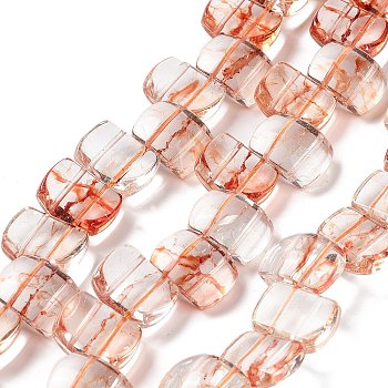 Transparent Glass Imitation Gemstone Beads Strands, Rectangle, Coral, 17x12.5x7.5~8mm, Hole: 1.2mm, about 28pcs/strand, 13.78 inch(35cm)