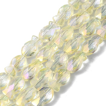 Transparent Electroplate Glass Beads Strands, Rainbow Plated, Faceted, Fish, Champagne Yellow, 10.5x6x5mm, Hole: 1.4mm, about 55pcs/strand, 21.97 inch(55.8cm)