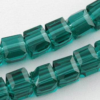 Glass Bead Strands, Faceted, Cube, Teal, 6x6x6mm, Hole: 1mm, about 100pcs/strand, 22 inch