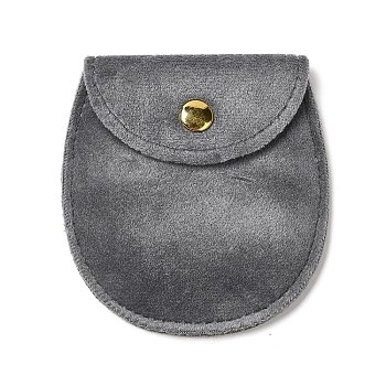 Velvet Jewelry Storage Pouches, Oval Jewelry Bags with Golden Tone Snap Fastener, for Earring, Rings Storage, Gray, 8.3x7.7x0.8cm