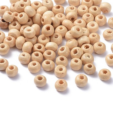 Natural Wood Beads, Dyed, Lead Free, Round, Creamy White, about about 5.5mm wide, 4mm high, hole: 1.5mm(X-TB093Y-11)