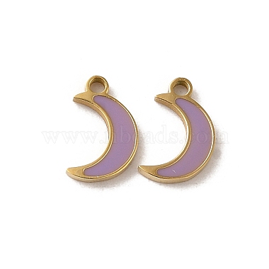 Real 14K Gold Plated Medium Purple Moon Stainless Steel+Enamel Charms