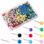 600Pcs 10 Colors Round Stainless Steel Drawing Pins, with Plastic Head, Stationary Office Supplies, Mixed Color, 14mm, Head: 4mm, 60pcs/color(FIND-SP0004-46)