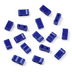 2-Hole Opaque Glass Seed Beads, Rectangle, Blue, 5x2x2mm, Hole: 0.8mm(SEED-TAC0002-01-B01)