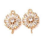 Brass Pave Clear Cubic Zirconia Connector Charms, Flower Links, Real 18K Gold Plated, 17x11.5x4mm, Hole: 1.2mm and 1.6mm(CU-CBAEC99-09G)