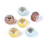 Large Hole Resin Rhinestone European Beads, with Platinum Brass Double Cores, Rondelle, Mixed Color, 14x9mm, Hole: 5mm(OPDL-T003-01B)