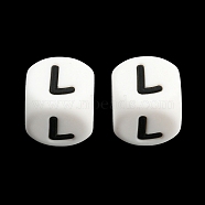 20Pcs White Cube Letter Silicone Beads 12x12x12mm Square Dice Alphabet Beads with 2mm Hole Spacer Loose Letter Beads for Bracelet Necklace Jewelry Making, Letter.L, 12mm, Hole: 2mm(JX432L)