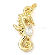 Rack Plating Brass Micro Pave Cubic Zirconia Pendants, Long-Lasting Plated, Cadmium Free & Lead Free, Real 18K Gold Plated, Sea Horse, 18x8.5x3.5mm(KK-P287-41A-G)