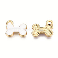 Alloy Charms, with Enamel, Cadmium Free & Lead Free, Light Gold, Bone, White, 11.5x13x2mm, Hole: 1.6mm(X-ENAM-S119-064D-RS)