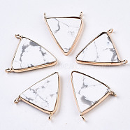Natural Howlite Pendant Links, with Edge Light Gold Plated Brass Findings, Triangle, White, 26.5~27.5x22~23x3~4mm, Hole: 2mm(G-S359-278)