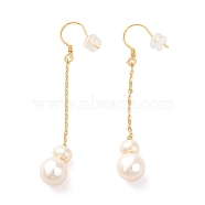 Sterling Silver Dangle Earrings, with Natural Pearl, Jewely for Women, Real 18K Gold Plated, 59x9mm(EJEW-K273-02G)