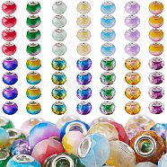 56Pcs 14 Colors Baking Painted Glass European Beads, Large Hole Rondelle Beads, with Platinum Tone Brass Double Cores, Two Tone, Faceted, Mixed Color, 13.5~14x10.5mm, Hole: 5mm, 4pcs/color(DGLA-SZ0001-01)