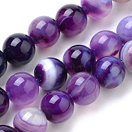 Natural Striped Agate/Banded Agate Beads Strands, Dyed, Round, Blue Violet, 8mm, Hole: 1mm, about 47pcs/strand, 14.96 inch(38cm)(G-S259-04F-8mm)