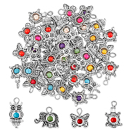 40Pcs 4 Styles Antique Silver Plated Alloy Synthetic Turquoise Pendants, Dyed, Tortoise & Butterfly & Elephant & OWl Charm, Mixed Patterns, 14.5~24x11.5~18x4mm, Hole: 2~3mm, 10pcs/style(FIND-HY0001-65)