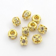 Brass Rhinestone Beads, Grade A, Rondelle, Golden Metal Color, Crystal, 8x6mm, Hole: 2.5~3.5mm(X-RB-B071-8mm-A01G)