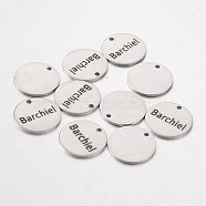 Stainless Steel Pendants, Flat Round with Word Barchiel, Stainless Steel Color, 15x1mm, Hole: 1.3mm(STAS-O078-A01)