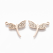 201 Stainless Steel Pendants, Dragonfly, Rose Gold, 15.5x19x1mm, Hole: 1.4mm(STAS-S079-123RG)