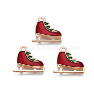 Christmas Alloy Enamel Pendants, Cadmium Free & Lead Free, Light Gold, Skating Shoes, Dark Red, 14x15x3mm, Hole: 1.5mm(ENAM-Q442-56)