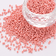 Glass Cylinder Beads, Seed Beads, Baking Paint, Round Hole, Light Coral, 1.5~2x1~2mm, Hole: 0.8mm, about 45000pcs/bag, about 1pound/bag(SEED-S047-A-025)