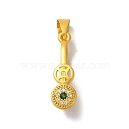 Rack Plating Brass Micro Pave Cubic Zirconia Ice Pick Pinch Bails, Long-Lasting Plated, Lead Free & Cadmium Free, Flat Round Coins, Matte Gold Color, 24x7.5x8mm, Hole: 5.5x4mm and 1.4mm(KK-F873-19MG)