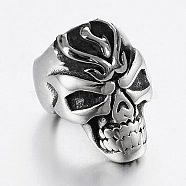 304 Stainless Steel Beads, Large Hole Beads, Skull Head, Antique Silver, 12.8x9x11mm, Hole: 6mm(STAS-H446-59AS)