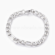 304 Stainless Steel Figaro Chain Bracelets, with Lobster Claw Clasps, Stainless Steel Color, 8-1/2 inch(21.5cm)(BJEW-L636-08D-P)