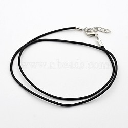 Leather Necklace Making, with Iron Lobster Claw Clasps, Black, 18.5 inchx2mm(MAK-N021-01B)