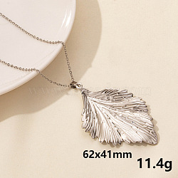 Stainless Steel Leaf Pendant Necklaces, Cable Chain Necklaces(QM4235-1)