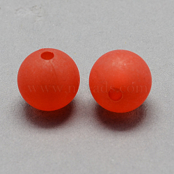 Transparent Acrylic Ball Beads, Frosted Style, Round, Red, 10mm, Hole: 2mm, about 938pcs/500g(FACR-R021-10mm-04)