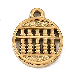 304 Stainless Steel Pendants, Flat Round with Abacus Charms, Ion Plating(IP), Real 18K Gold Plated, 15.5x12.5x2mm, Hole: 1.2mm(SA-CBA0563-35G)