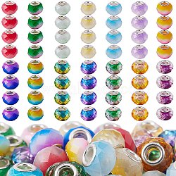 56Pcs 14 Colors Baking Painted Glass European Beads, Large Hole Rondelle Beads, with Platinum Tone Brass Double Cores, Two Tone, Faceted, Mixed Color, 13.5~14x10.5mm, Hole: 5mm, 4pcs/color(DGLA-SZ0001-01)