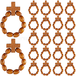 30Pcs Wooden Stretch Finger Rings, Cross, Goldenrod, Inner Diameter: 22mm(RJEW-DC0001-22)