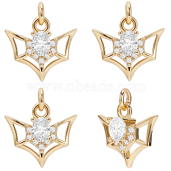 10Pcs Brass Micro Pave Cubic Zirconia Charms, Long-Lasting Plated, Bat, Clear, Golden, 11x12.5x4mm, Hole: 3.5mm(KK-BBC0015-42)