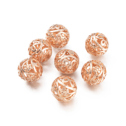 Hollow Alloy Round Beads, Flower, Golden, 18mm, Hole: 3mm(TIBEB-I026-03G)