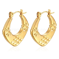 Cross-border European and American Fashion Geometric Square Stainless Steel Hoop Earrings, Trendy Simple High-end Sense Light Luxury, Real 18K Gold Plated, 23.8x23.8mm(PW-WGF982E-01)