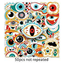 50Pcs Evil Eye PVC Waterproof Stickers, Adhesive Lucky Eye Decals, for Suitcase & Skateboard & Refigerator Decor, Mixed Color, 50~80mm(PW-WG68454-01)