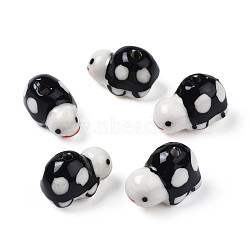 Handmade Porcelain Beads, Famille Rose Style, Turtle, Black, 20~20.5x12~12.5x12.5~14mm, Hole: 2mm(PORC-N007-002A)