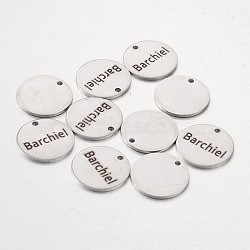 Non-Tarnish Stainless Steel Pendants, Flat Round with Word Barchiel, Stainless Steel Color, 15x1mm, Hole: 1.3mm(STAS-O078-A01)