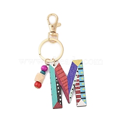 Wood Keychain, with Dye & Iron Key Ring, Letter M, 11.6~12.1cm(KEYC-S256-01M)