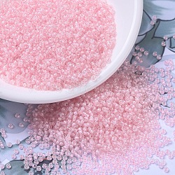 MIYUKI Round Rocailles Beads, Japanese Seed Beads, (RR203) Pink Lined Crystal, 11/0, 2x1.3mm, Hole: 0.8mm, about 1100pcs/bottle, 10g/bottle(SEED-JP0008-RR0203)