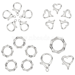 SUNNYCLUE 18Pcs 3 Style Zinc Alloy Lobster Claw Clasps and Spring Gate Rings, Heart & Parrot Trigger & Polygon Ring, Platinum, 6pcs/style(FIND-SC0001-55)