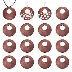 PandaHall Elit 30Pcs Spray Painted Wood Big Pendants, Walnut Wood Tone Flat Round Charms, Hollow, Coconut Brown, 50x5mm, Hole: 1.6mm(WOOD-PH0002-37)