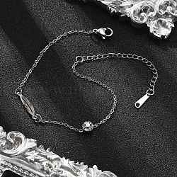 201 Stainless Steel Cable Chain Bracelets, 201 Stainless Steel Link Bracelets for Women, with Rhinestone, Stainless Steel Color, Cross, 6-3/4 inch(17.3cm)(BJEW-H205-01E-P)