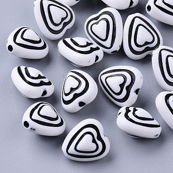 Craft Style Acrylic Beads, Heart, Black, 12x11x8mm, Hole: 1.5mm