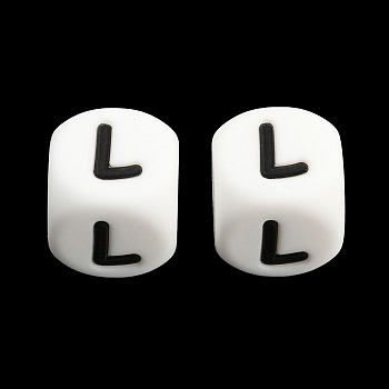 20Pcs White Cube Letter Silicone Beads 12x12x12mm Square Dice Alphabet Beads with 2mm Hole Spacer Loose Letter Beads for Bracelet Necklace Jewelry Making, Letter.L, 12mm, Hole: 2mm