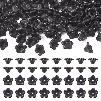 Jewelry 100Pcs Opaque Resin Bead Caps, 5-Petal Flower, Black, 11.5x12x6.5mm, Hole: 1.5mm