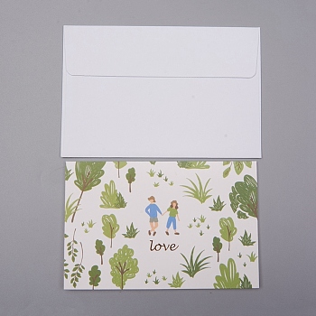 Envelope and Floral Pattern Thank You Cards Sets, for Mother's Day Valentine's Day Birthday Thanksgiving Day, Olive Drab, 9.1x13.6x0.03cm, 16.9x12.8x0.06cm, 2pcs/set